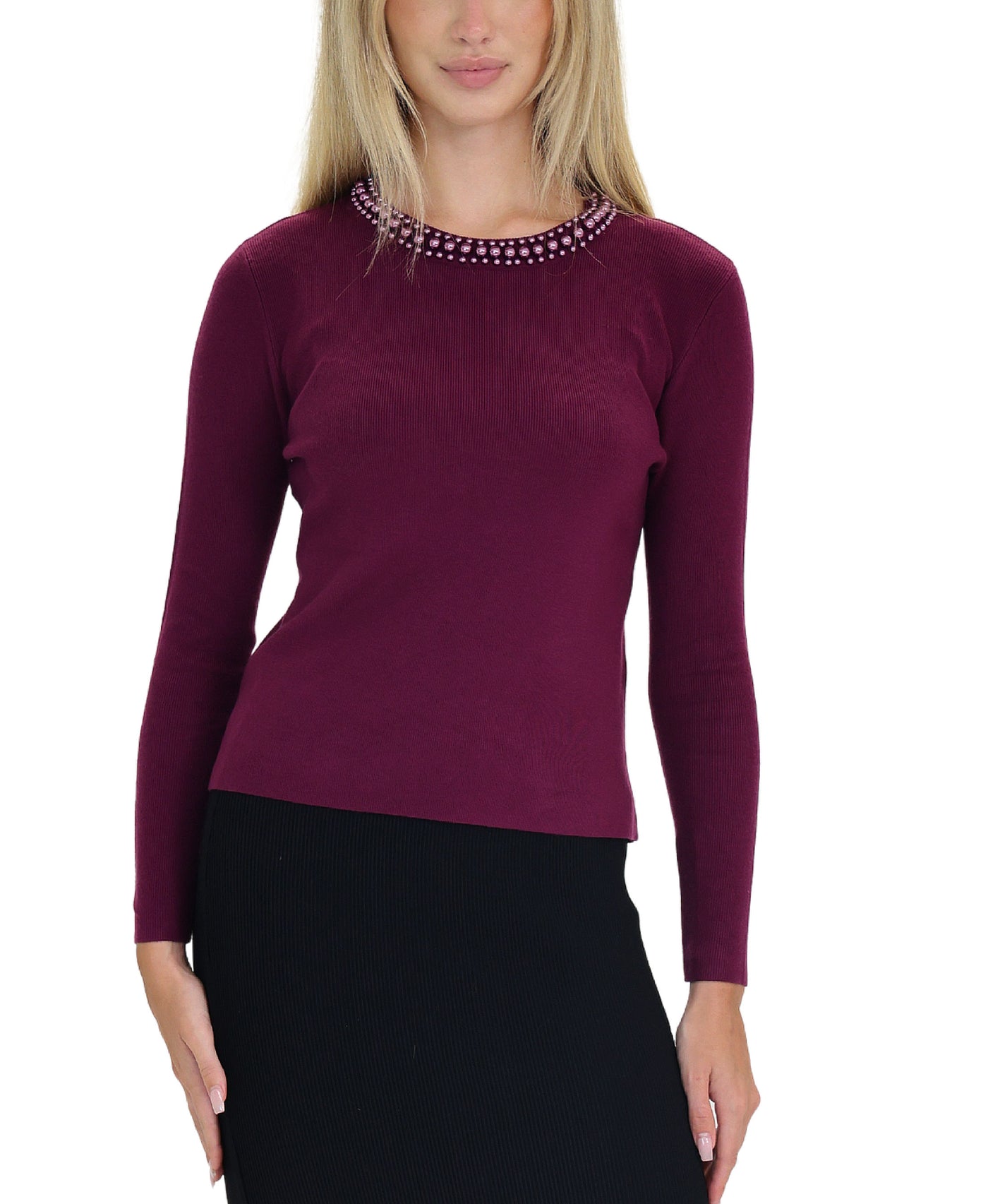 Knit Sweater w/ Beaded Collar view 1