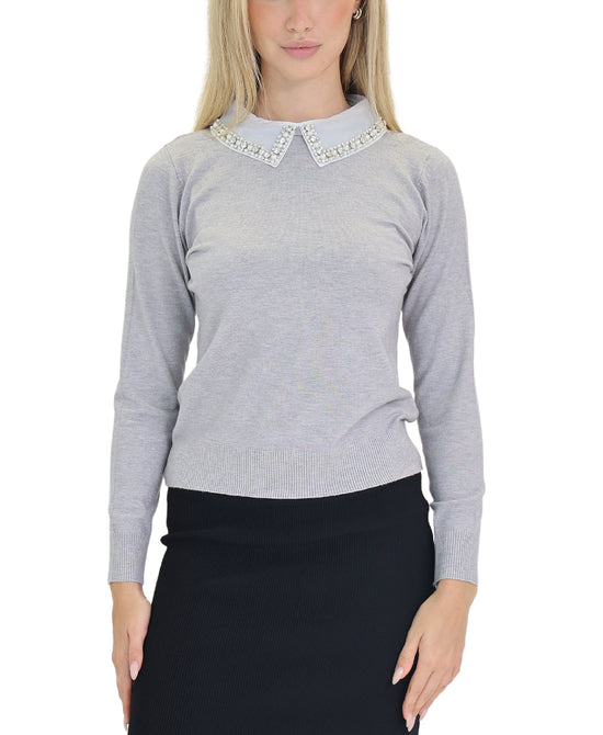 Knit Top w/ Jewels & Pearls view 