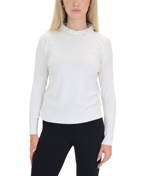 Knit Top w/ Embroidered Collar & Rhinestones view 