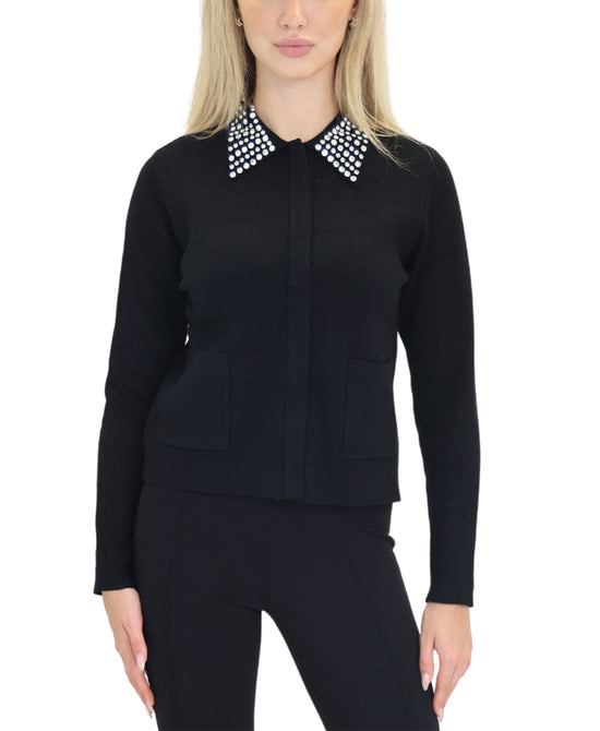 Knit Top w/ Rhinestone Collar view 