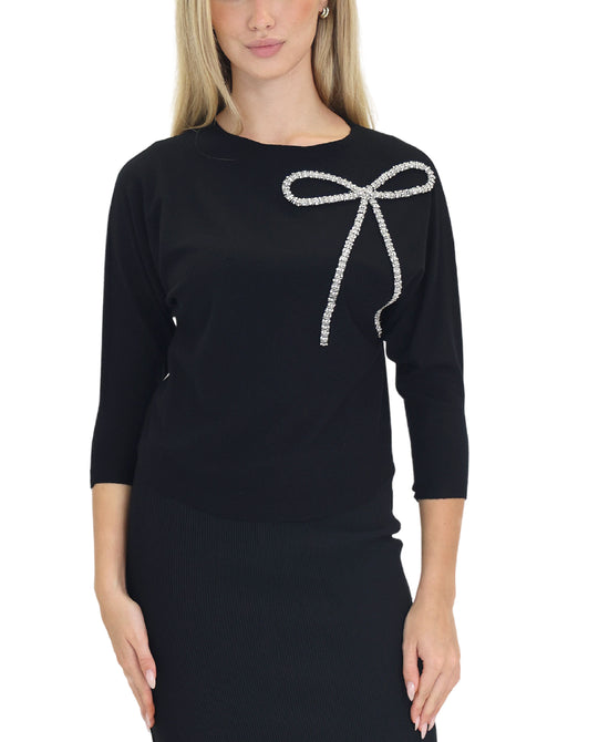 Knit Top w/ Rhinestone Bow view 