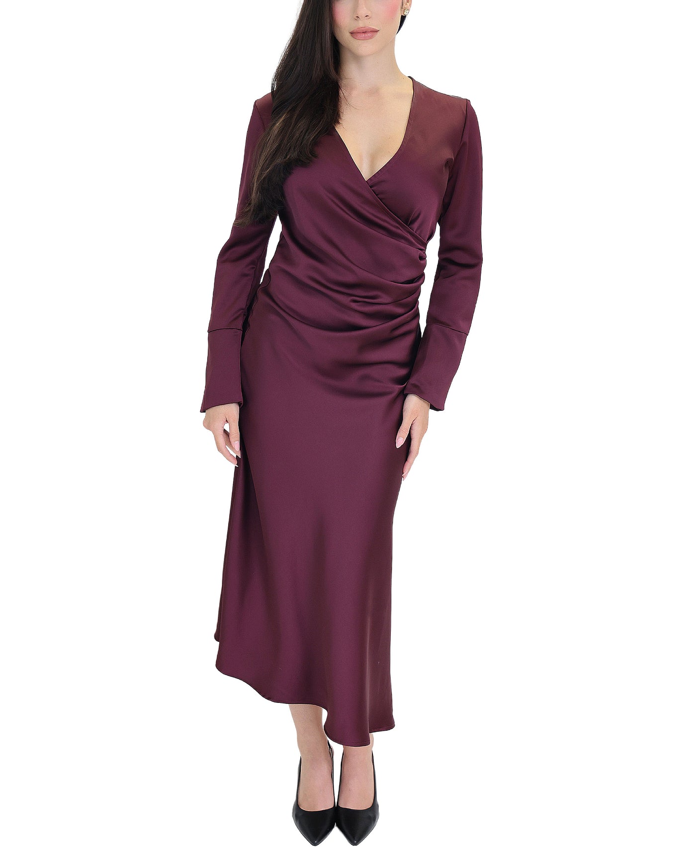 Satin Ruched Maxi Dress view 1