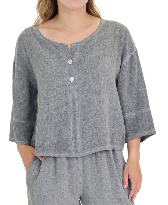 Linen & Cotton Blend Top w/ Buttons view 