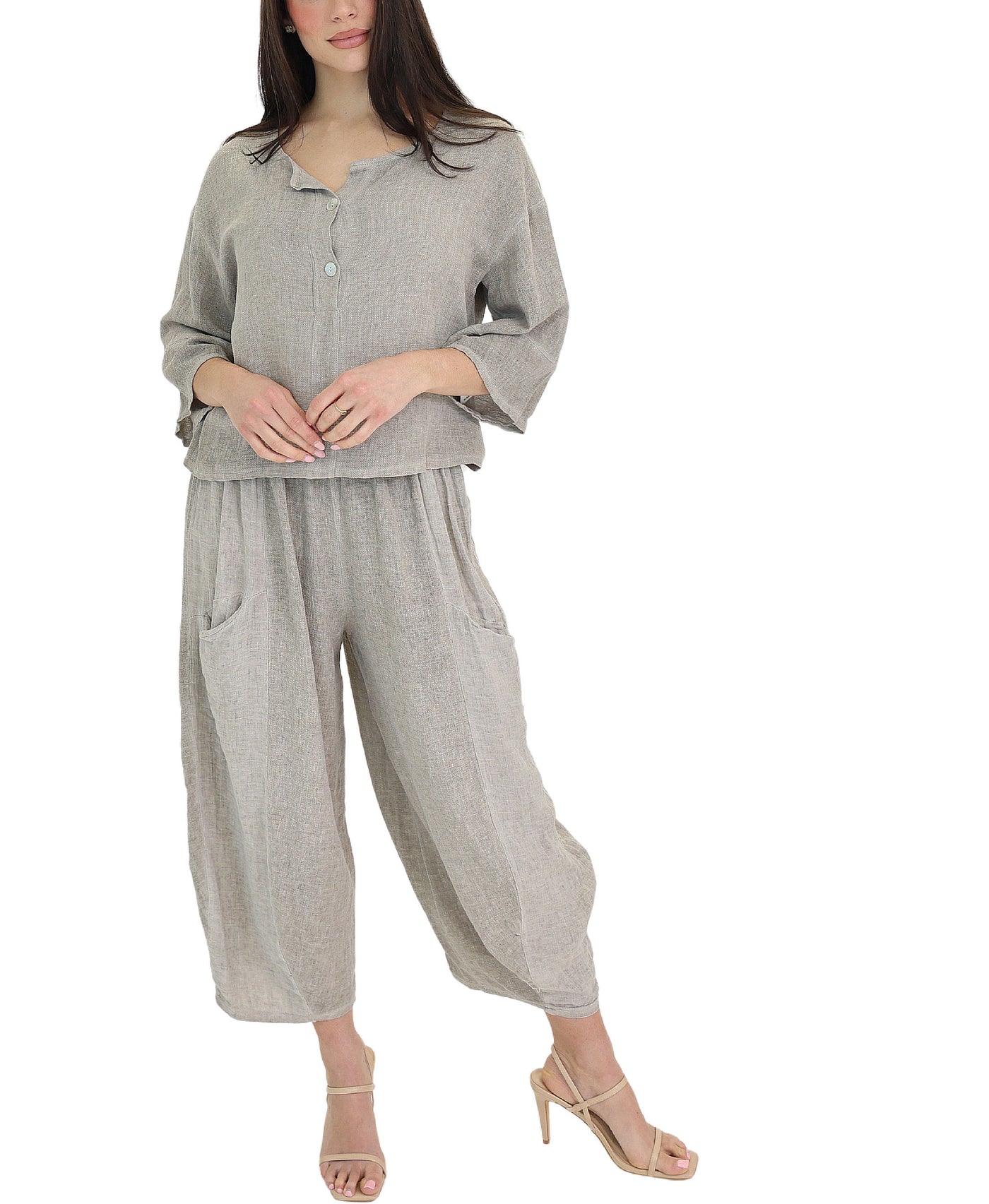 Linen & Cotton Blend Top w/ Buttons view 2