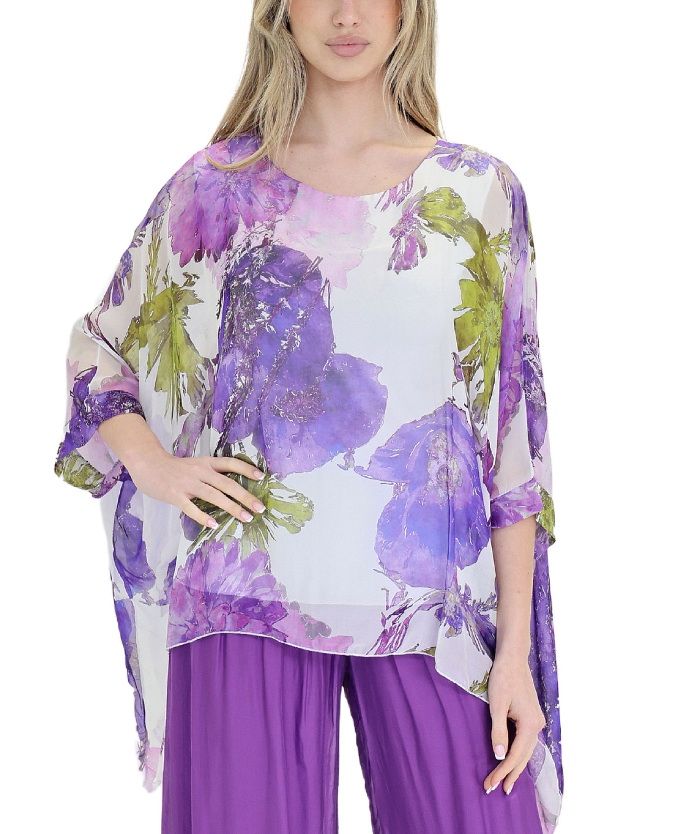 Silk Floral Print Top view 1