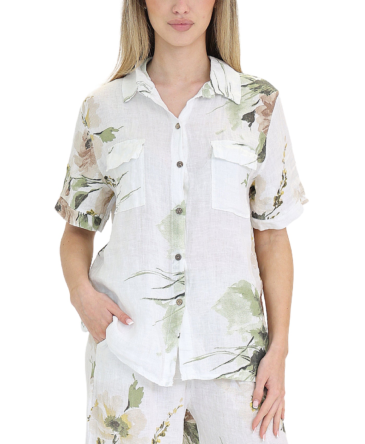 Linen Floral Print Shirt view 1