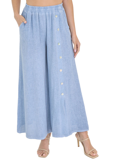 Linen & Cotton Pants w/ Button Detail view 