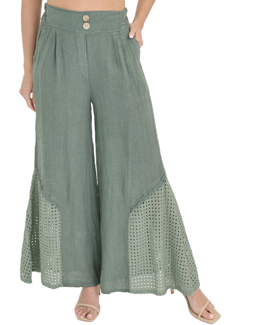 Linen Pants w/ Eyelet Detail view 