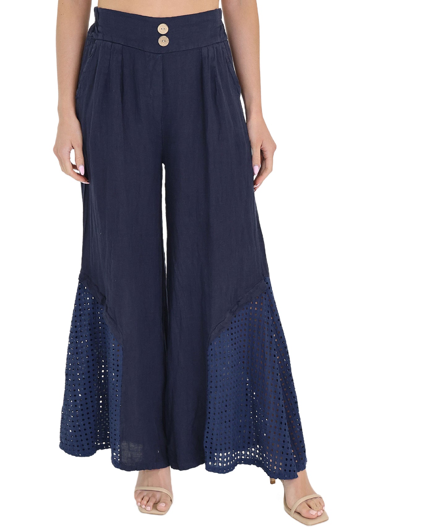Linen Pants w/ Eyelet Detail view 1