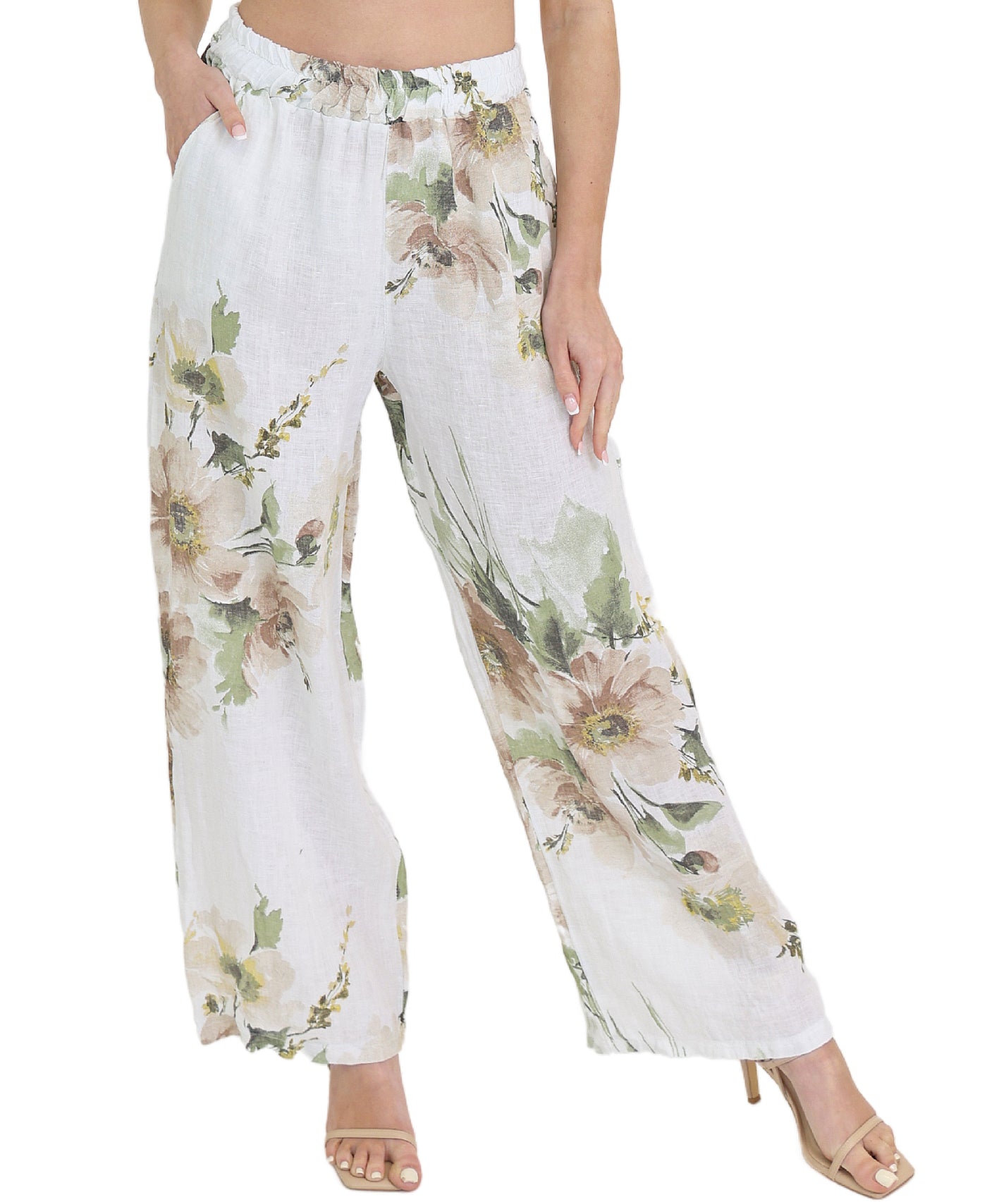 Linen Floral Print Pants