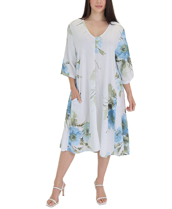 Floral Print Linen Midi Dress view 