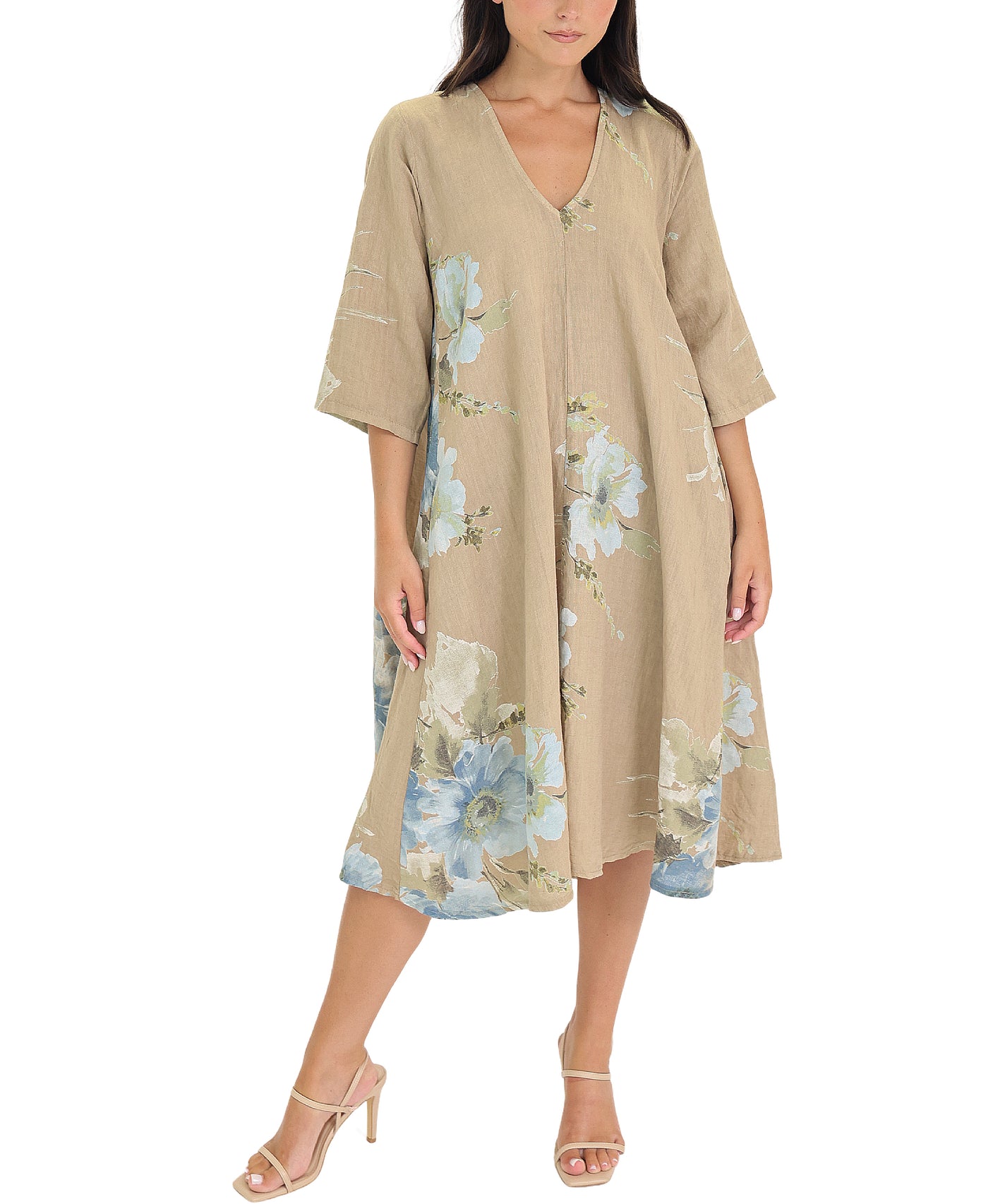 Floral Print Linen Midi Dress view 1