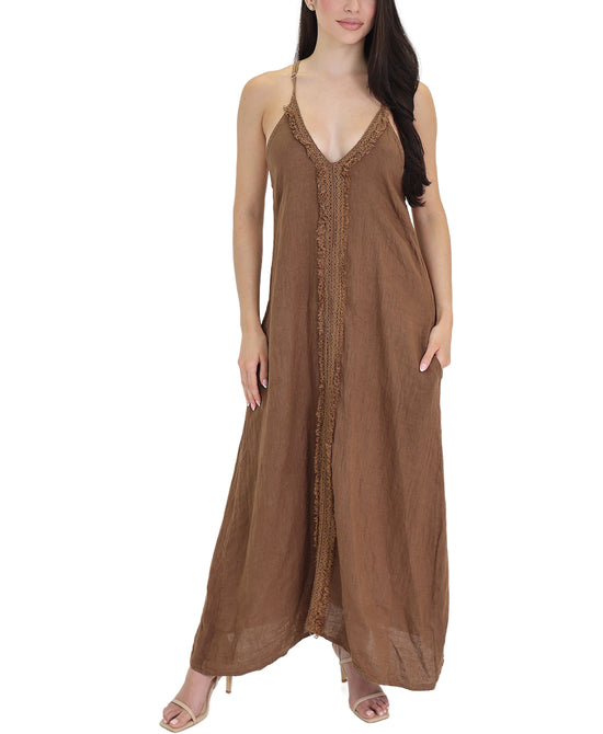 Linen Maxi Dress w/ Raw Edge Trim view 