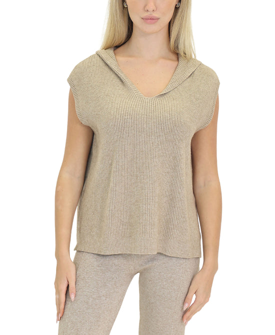 Knit Ribbed Sleeveless Hoodie view 