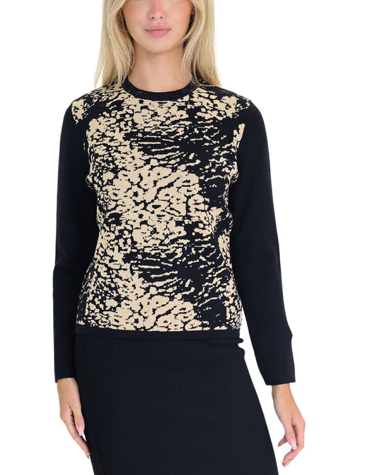 Printed Sweater w/ Beaded Detail view 