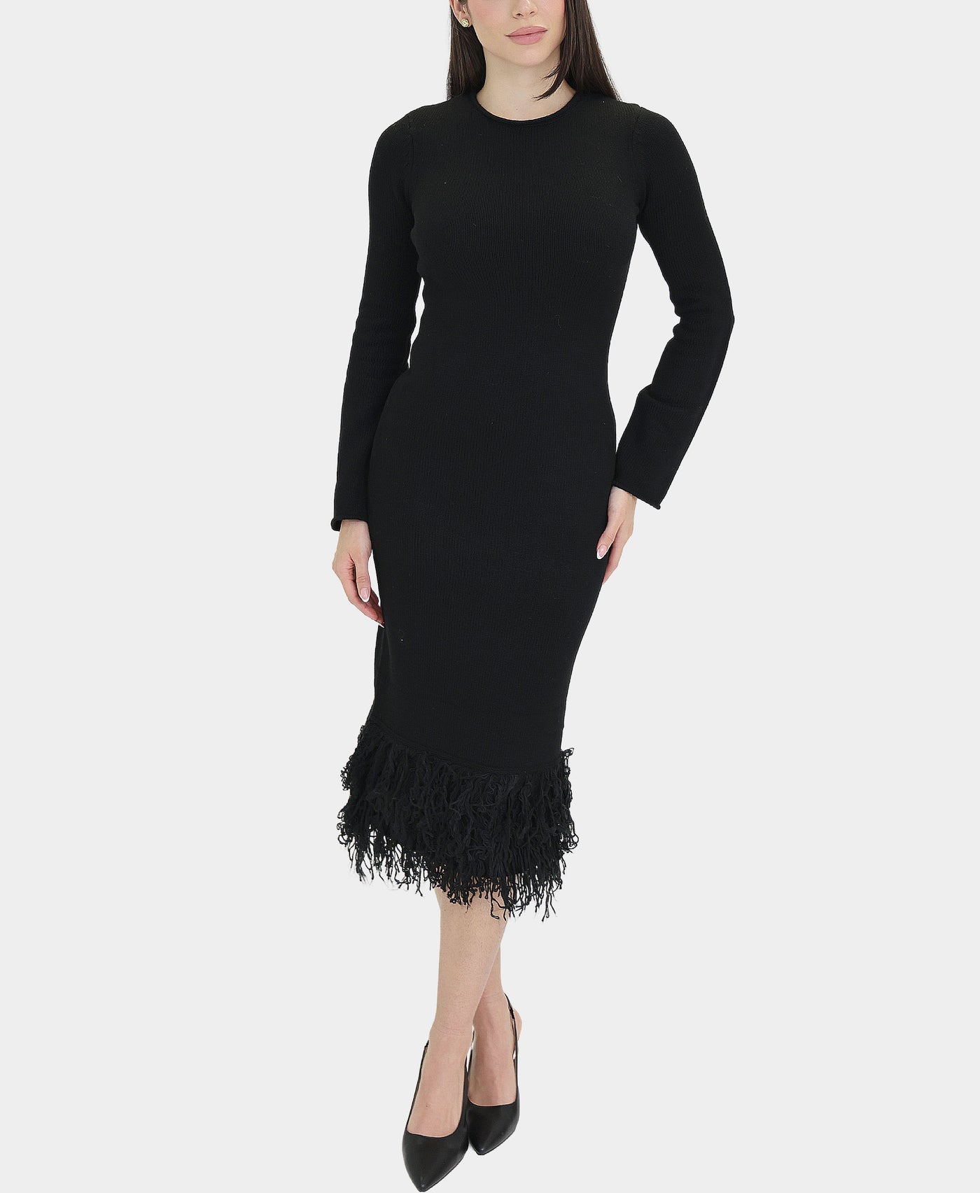 Knit Midi Dress w/ Fringe view 1