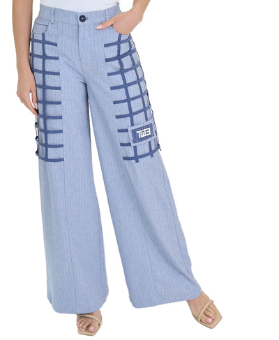 Stripe Pants w/ Netting Detail