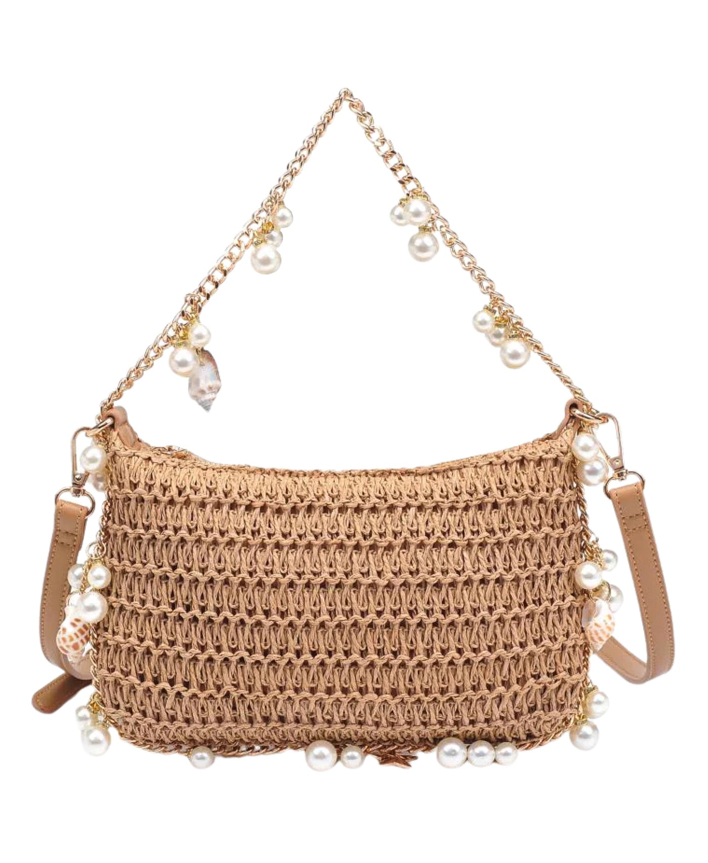 Woven Straw Handbag w/ Pearls view 1