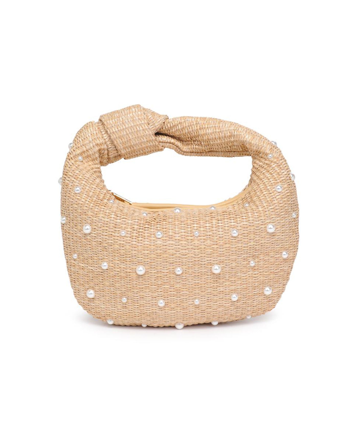Woven Straw Handbag w/ Faux Pearls view 1