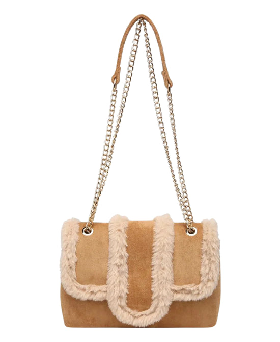 Faux Suede Handbag w/ Faux Fur Trim view 