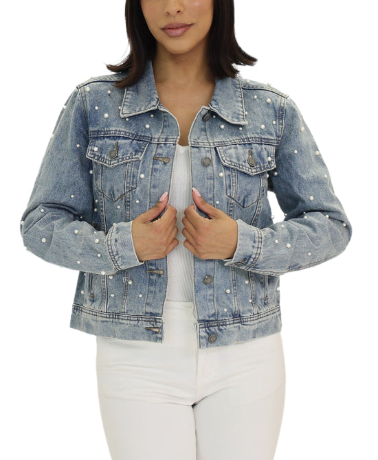 Denim Jacket w/ Pearls view 