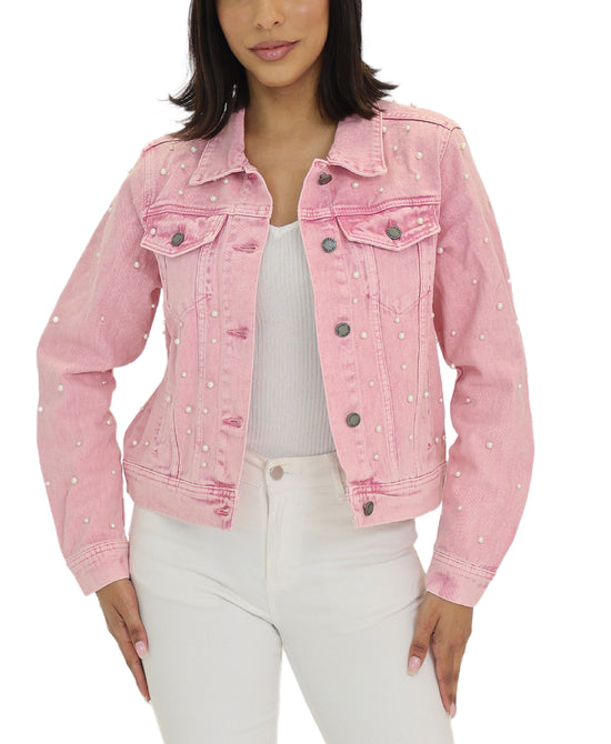 Denim Jacket w/ Pearls view 