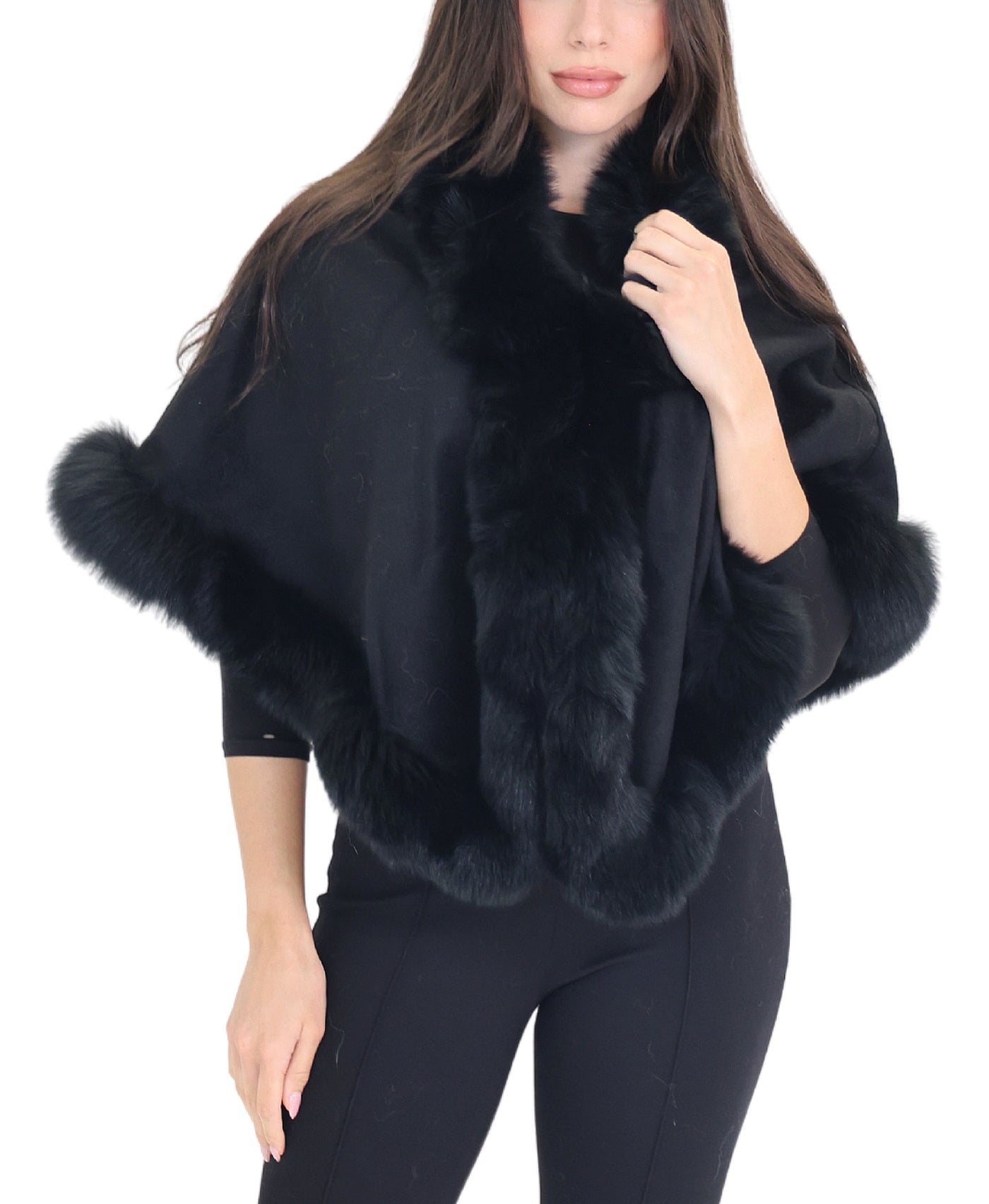Cashmere Cape w/ Fox Fur Trim view 1