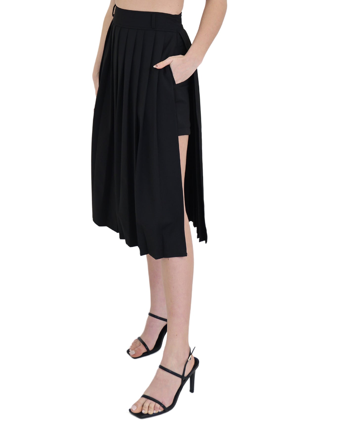 Pleated Midi Skirt w/ Shorts view 1