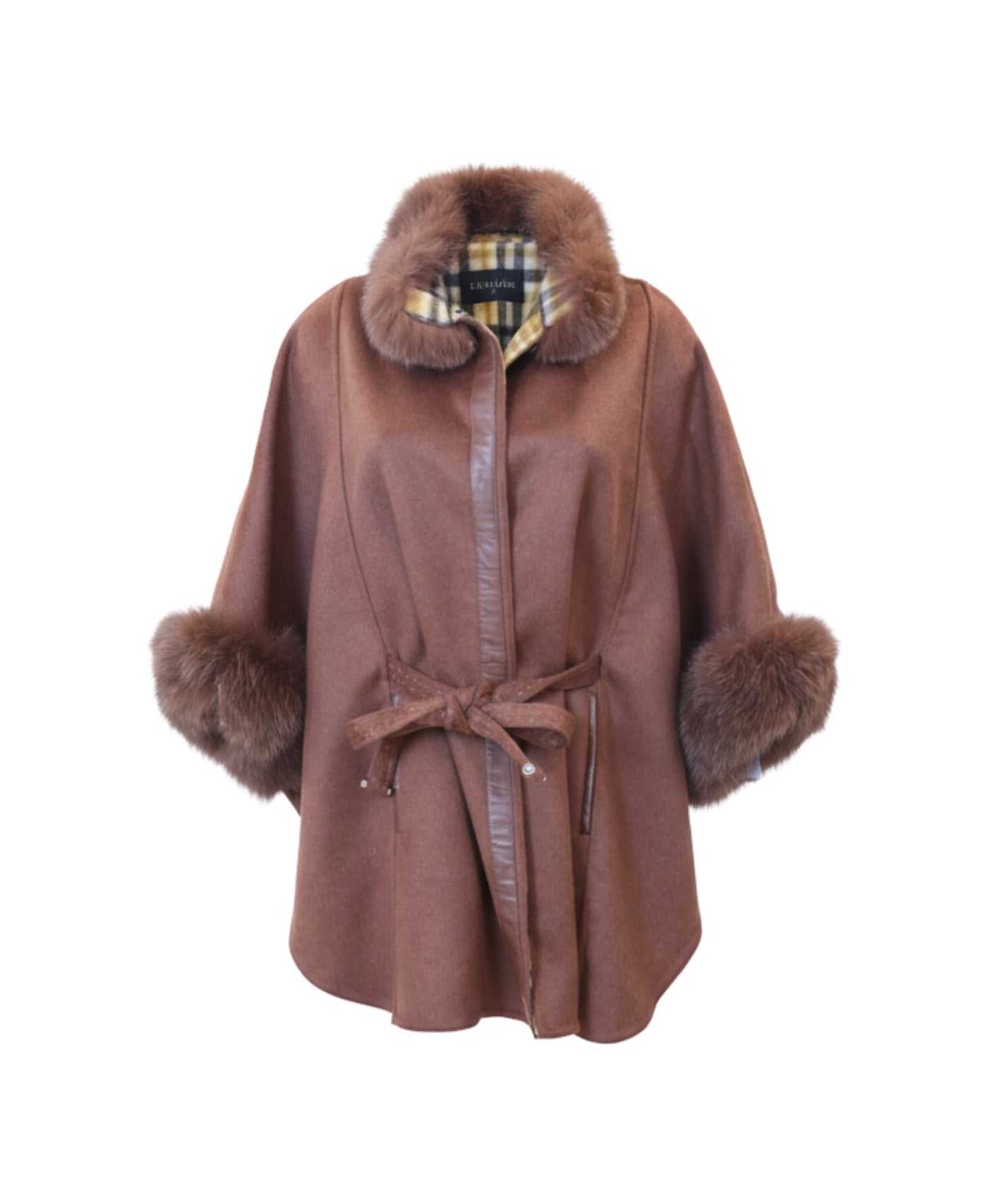 Cashmere Blend Cape w/ Fox Fur Trim view 2