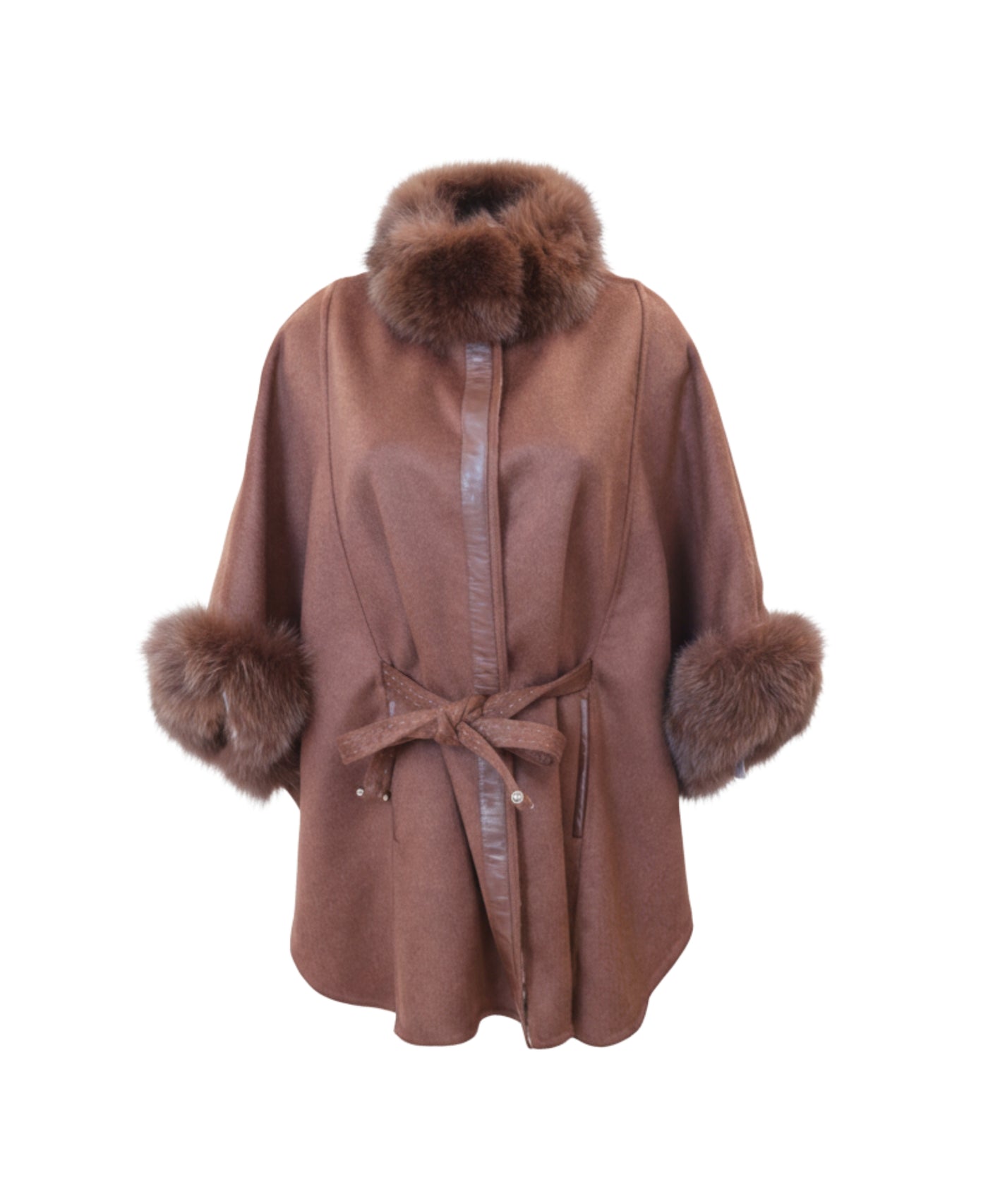 Cashmere Blend Cape w/ Fox Fur Trim view 1