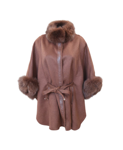 Cashmere Blend Cape w/ Fox Fur Trim image 1