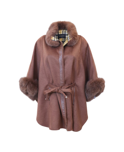 Cashmere Blend Cape w/ Fox Fur Trim image 2