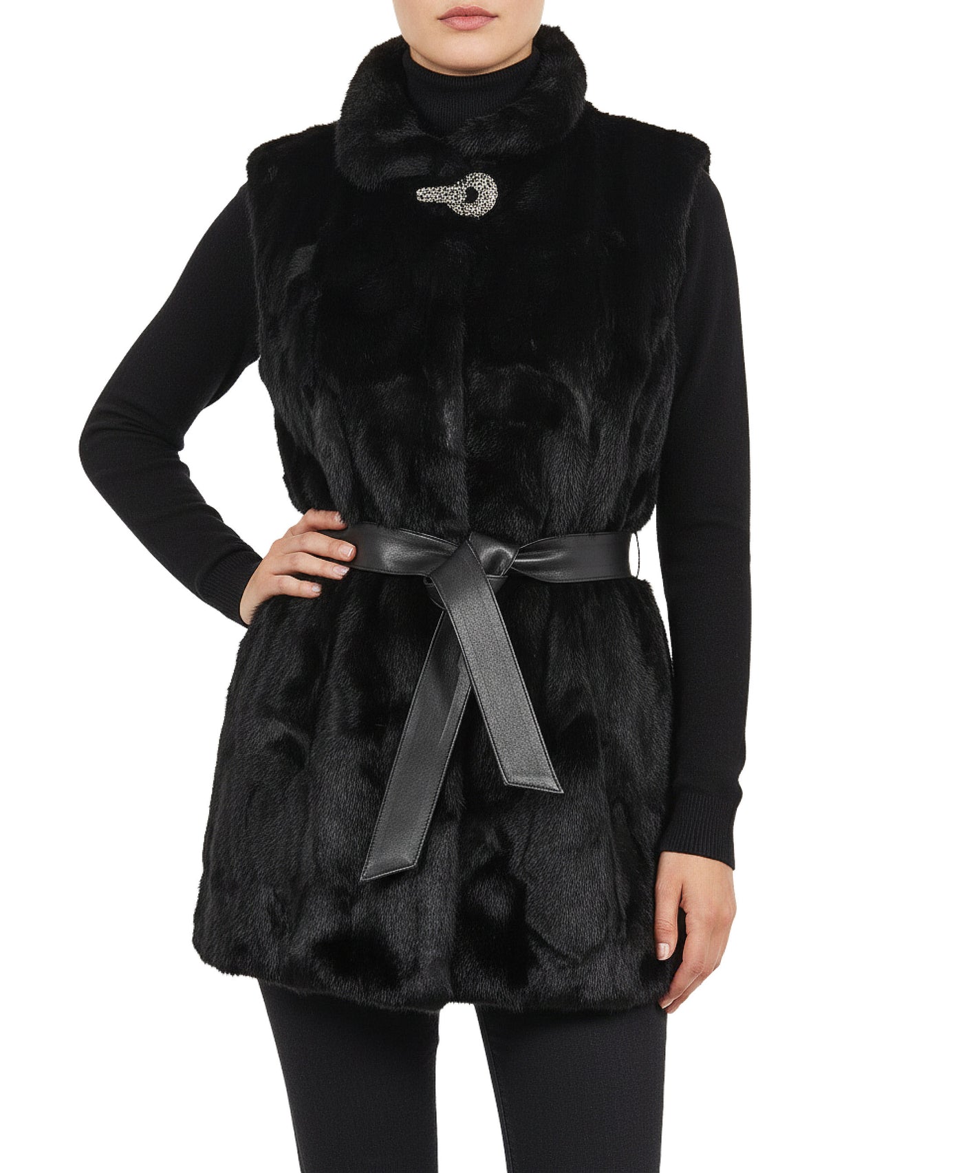 Mink Fur Vest w/ Embellished Detail view 1