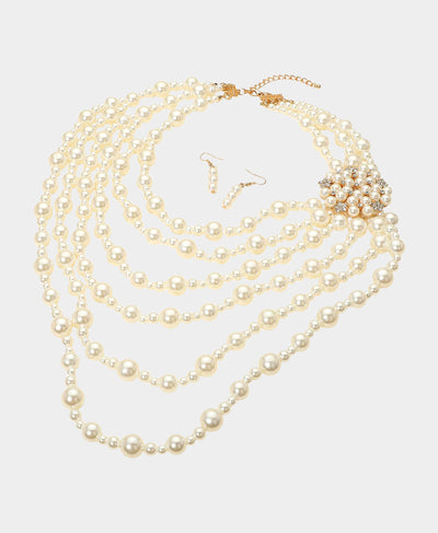 Faux Pearl Cluster Necklace & Earrings Set image 2