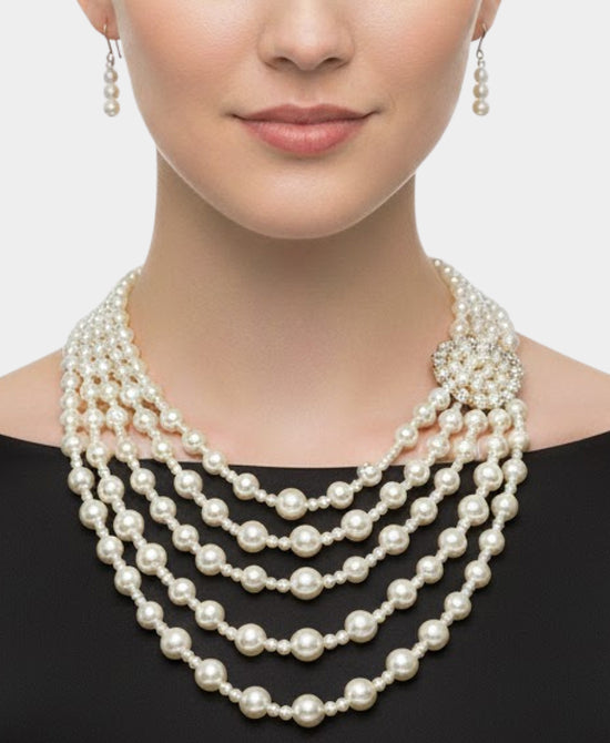 Faux Pearl Cluster Necklace & Earrings Set view 