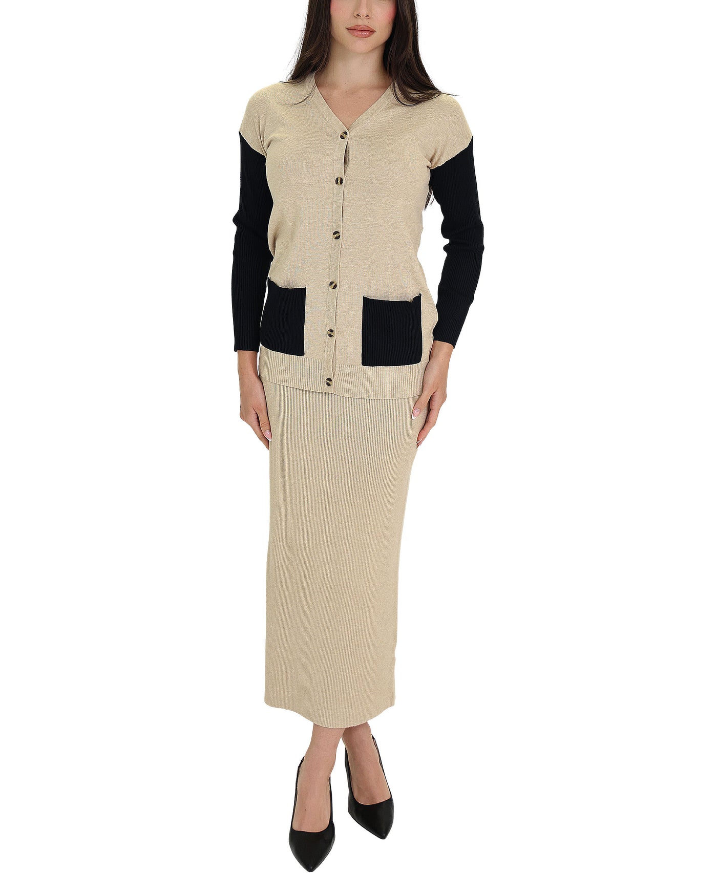 Knit Two Tone Sweater & Skirt Set - 2 Pc Set view 2