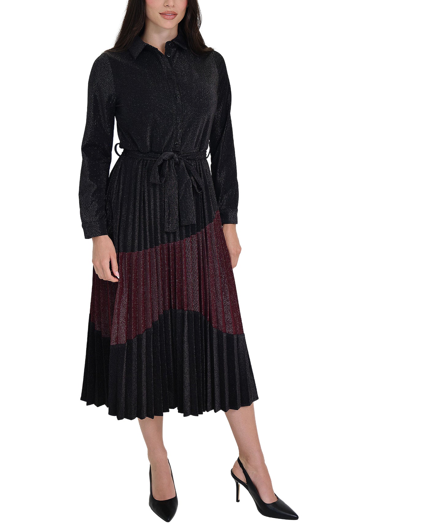 Shimmer Pleated Midi Dress view 1