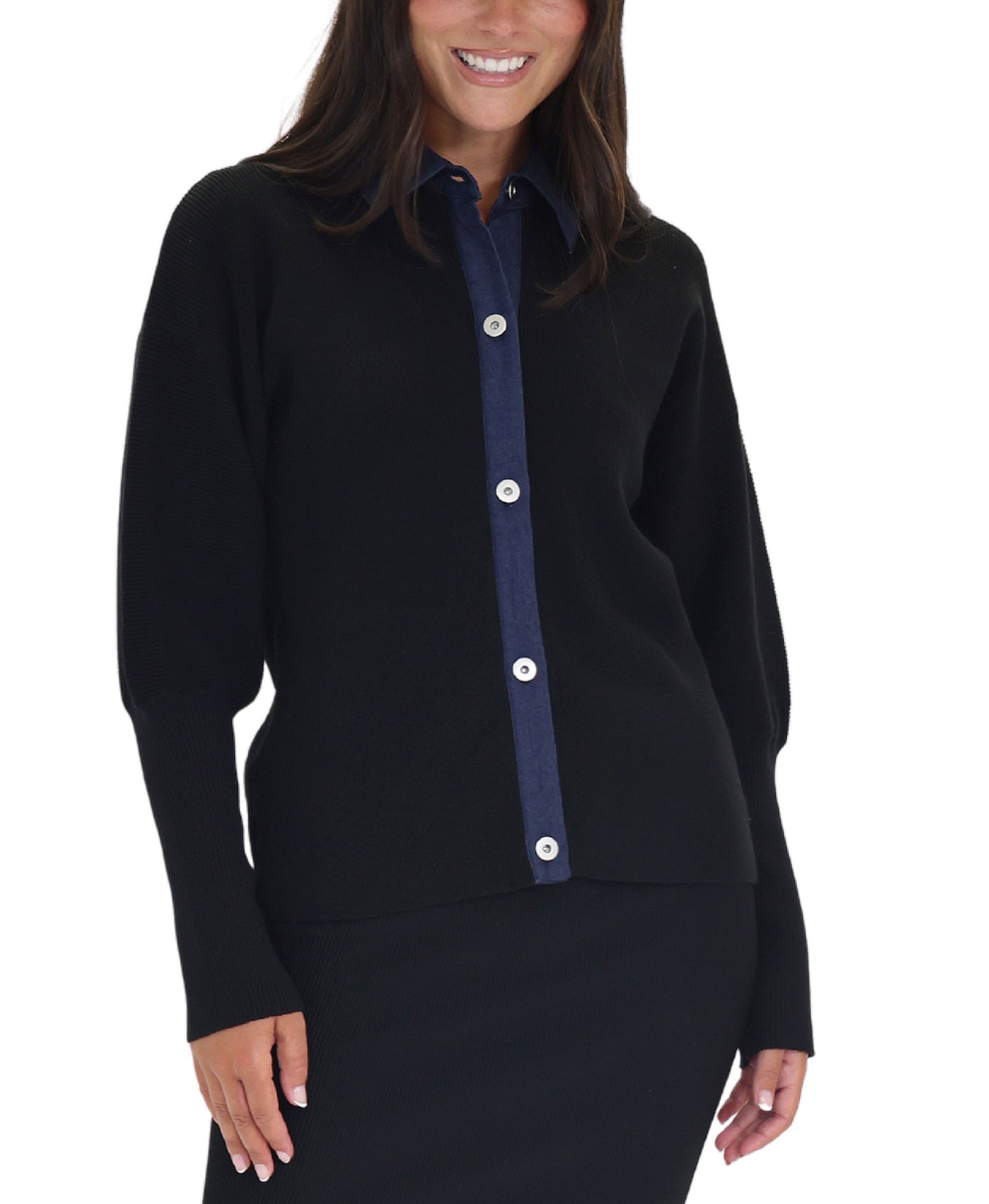 Sweater w/ Denim Trim view 1