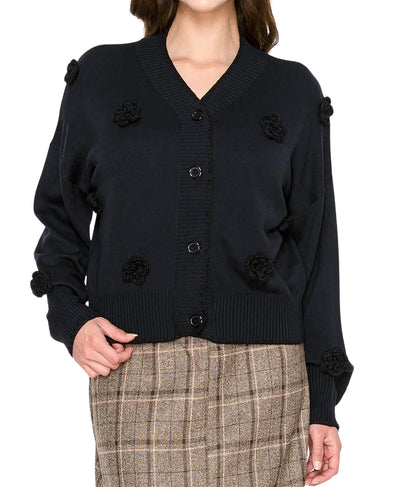 Textured Flower Cardigan Sweater image 1