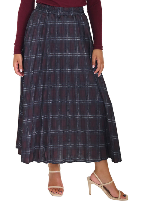 Pleated Plaid Midi Skirt view 