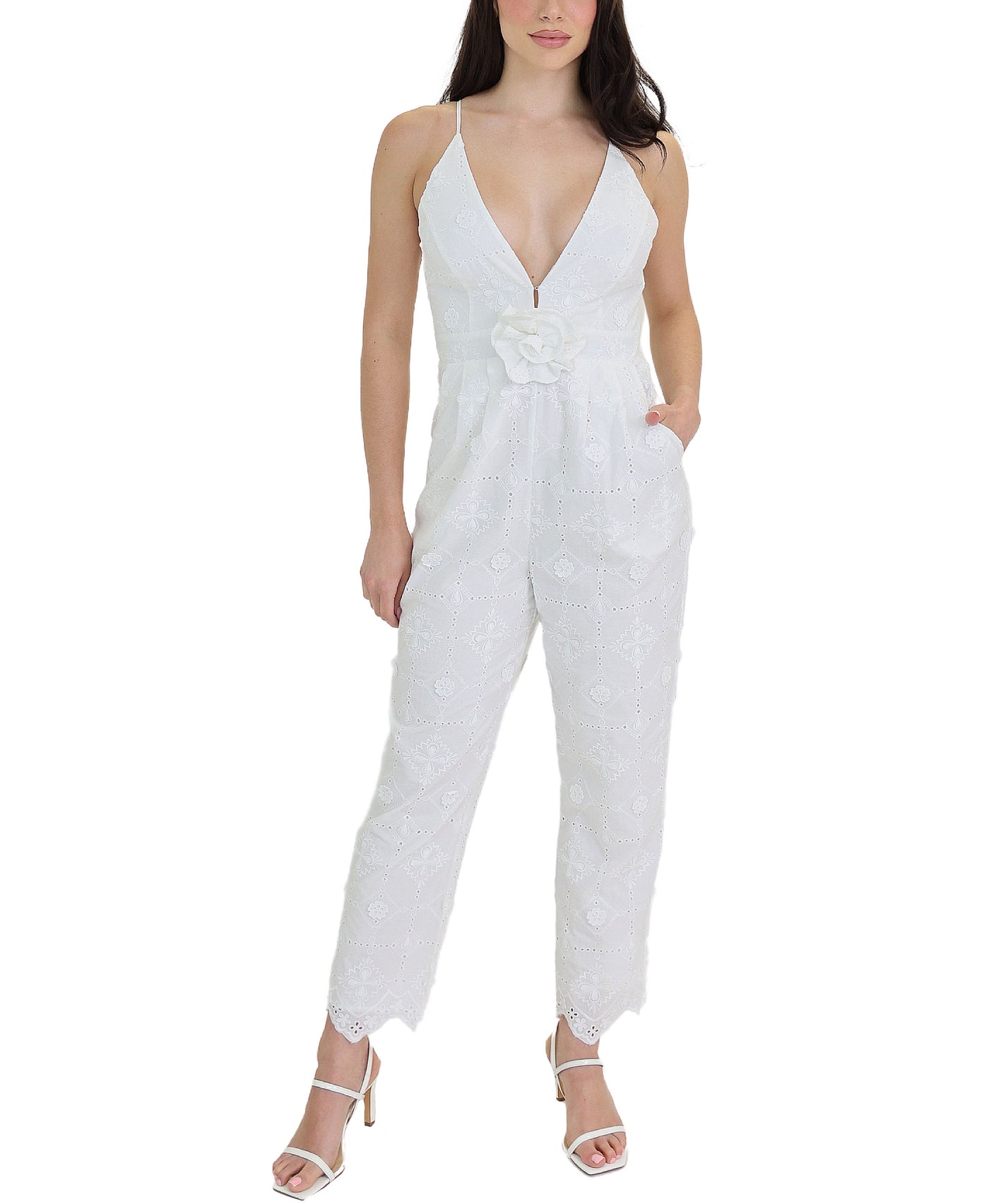 Eyelet Jumpsuit w/ Flower Pin view 1