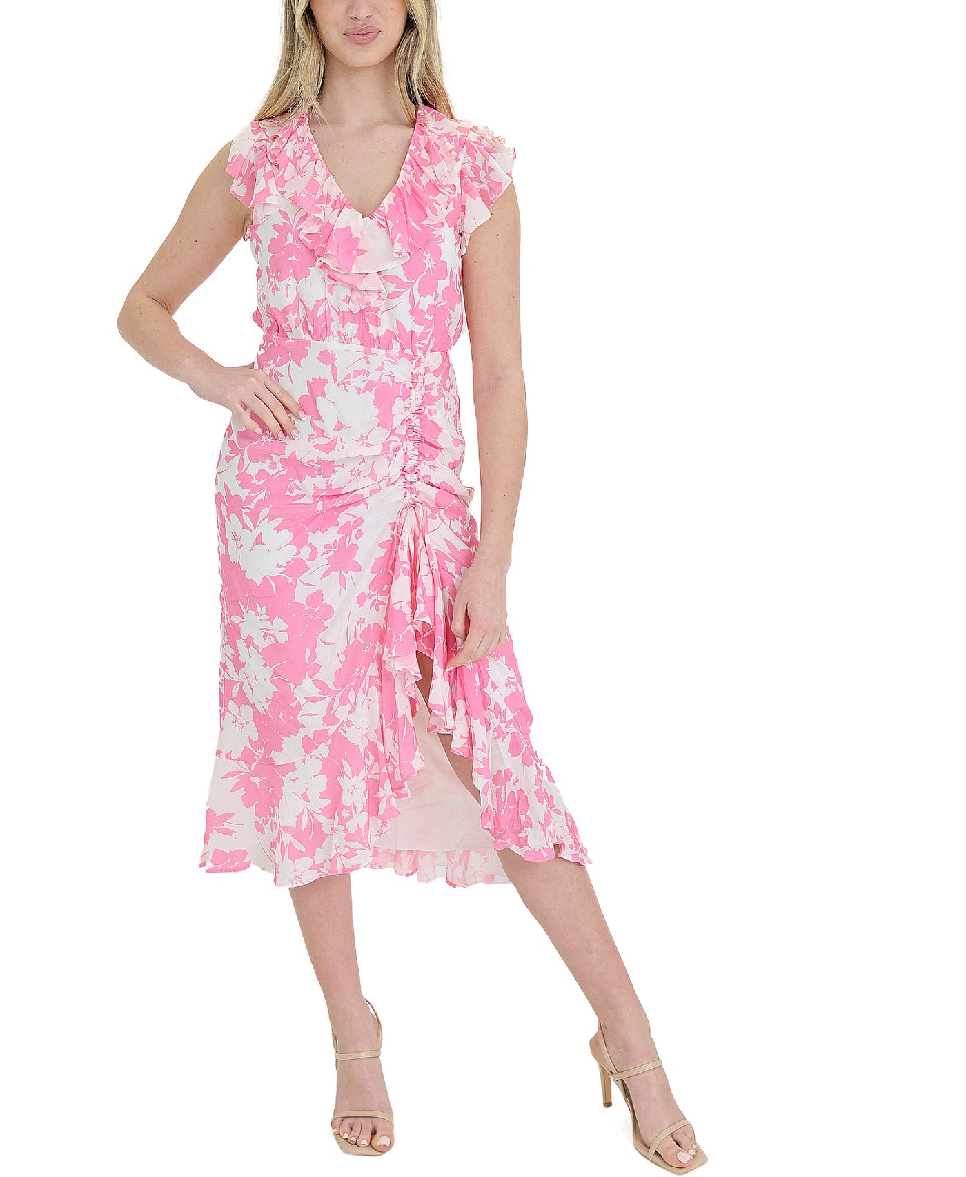 Printed Ruched Midi Dress view 1