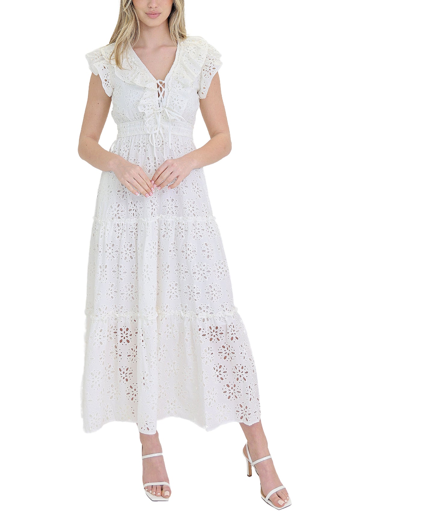 Eyelet Midi Dress w/ Ruffles view 1